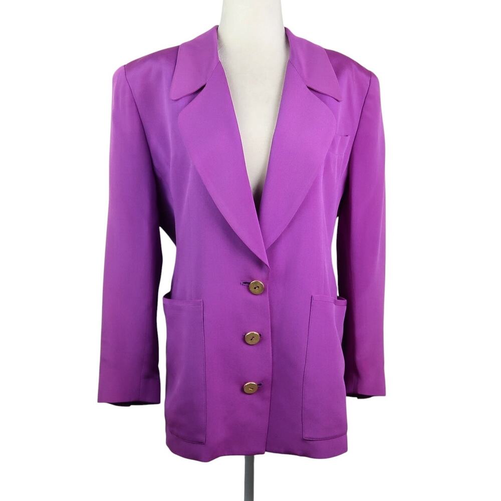 Vintage 90s Dana Buchman Purple Silk Blazer Jacket 8P